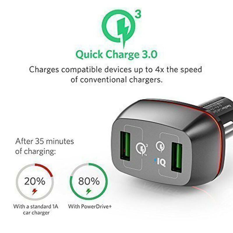 Anker - PowerDrive + 2 Quick Car Charger 2.0 36W Dual USB for Galaxy Devices - Black