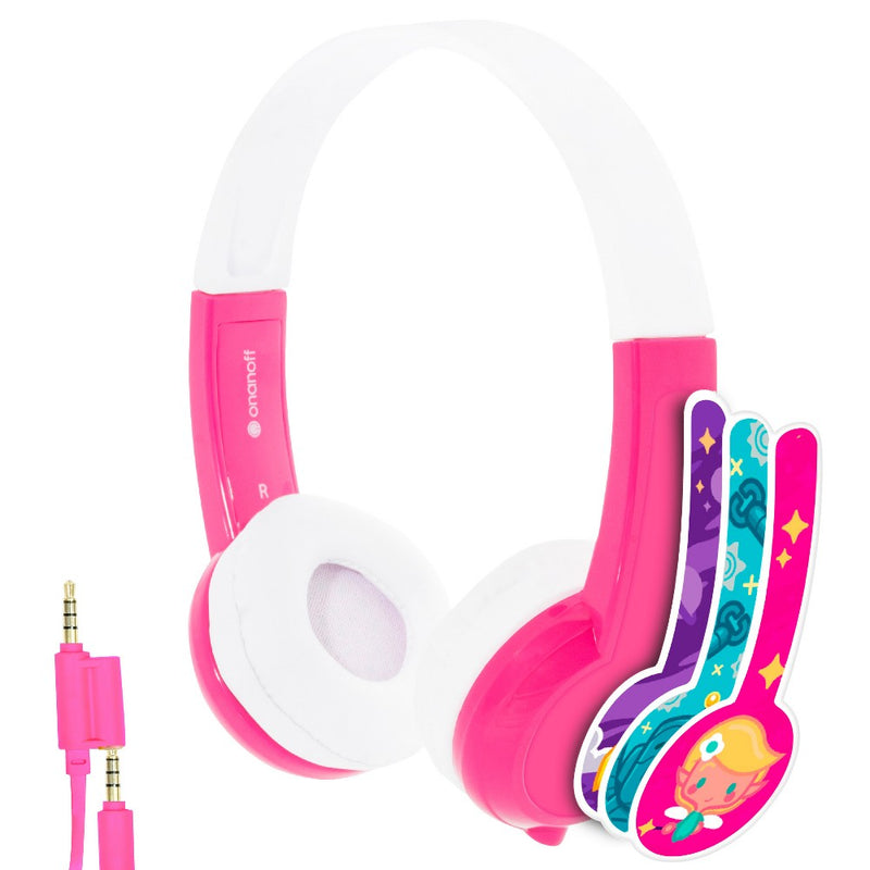 BuddyPhones - Explore Super Durable Foldable Wired Kids Headphones with Stickers - Pink