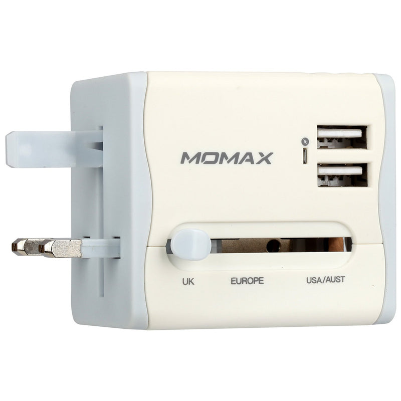 Momax - 1-World Dual USB AC Port & Fast Charger Travel Adapter 2 USB Ports - White