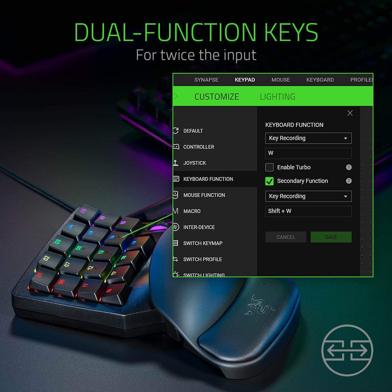 Razer - Tartarus Pro Gaming Keypad: Analog-Optical Key Switches – 32 Programmable Keys – Customizable Chroma RGB Lighting – Programmable Macros – Variable Key Press Pressure Sensitivity – Classic Black