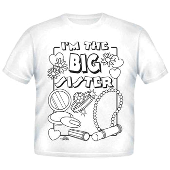 Just Add A Kid - Just Add A Color T-Shirt Big Sister Washable & Non-Toxic 5 Markers Included - Youth XS (4-5 Years)