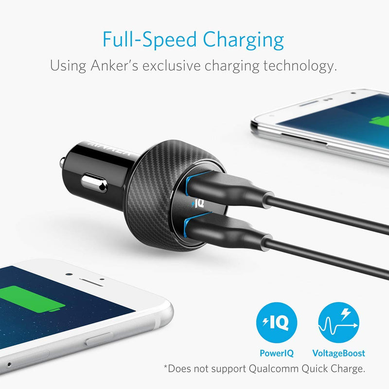 Anker - PowerDrive 2 Elite Ultra-Compact 24W 2-Port USB Car Charger with PowerIQ - Black