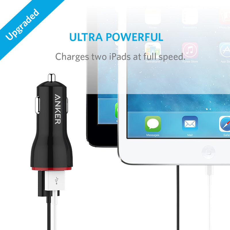 Anker - PowerDrive 24W 0.9m Dual USB Android Car Charger - Black