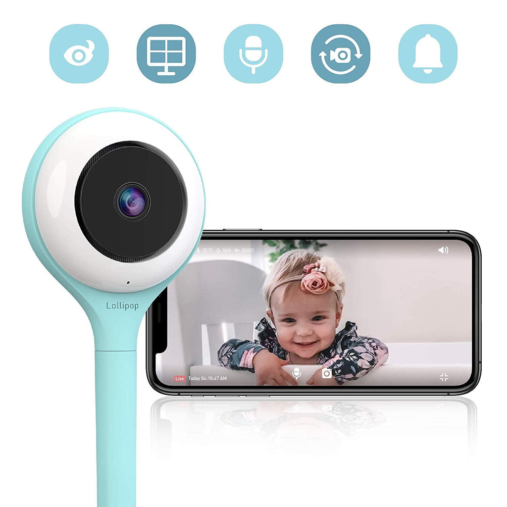Lollipop Paquete de monitor inteligente WiFi para bebé (turquesa) con  babero de silicona Lollipop - Cámara con detección de respiración y  seguimiento