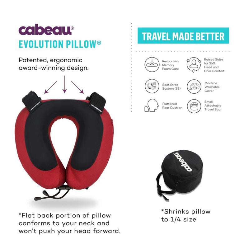 Cabeau - Evolution S3 Neck Pillow, Memory Foam for Travel, Home, Office, Neck Pain, Gaming - Cardinal