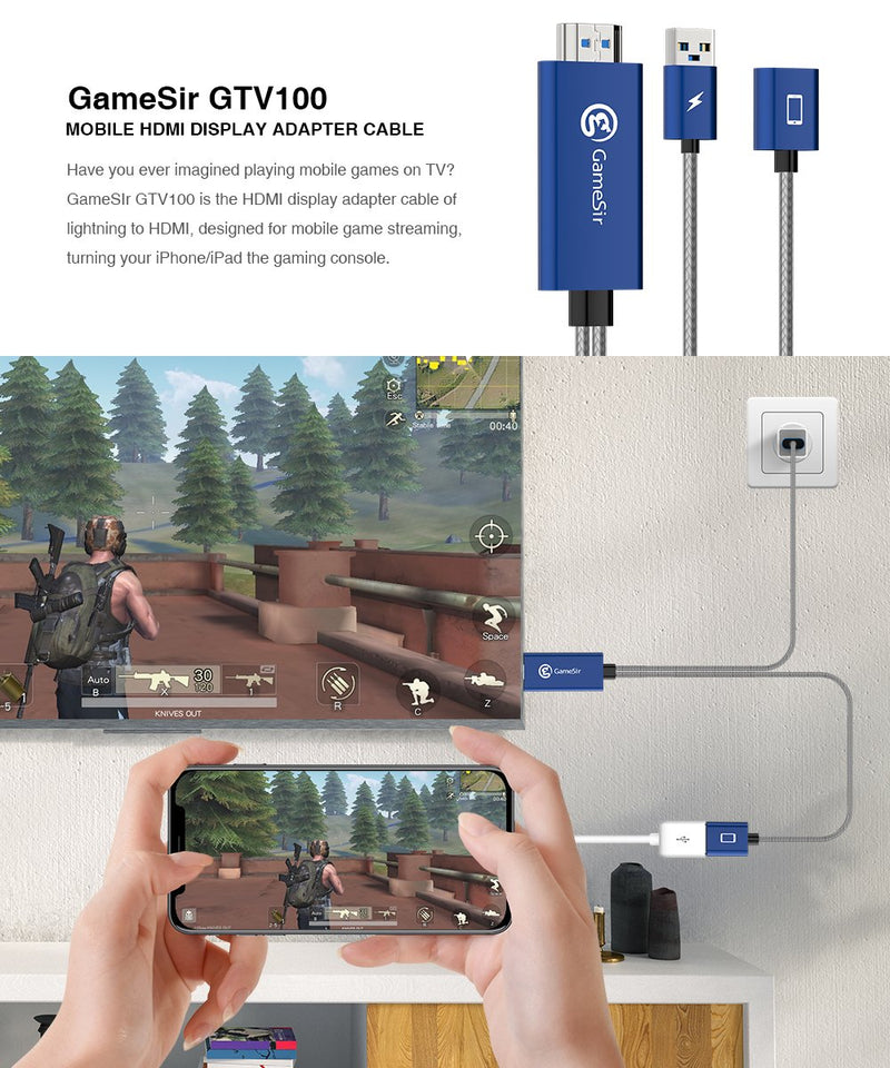 GameSir - GTV100 HDMI Display Adapter Cable 3 feet Plug and Play Cable, for iPhone / iPad