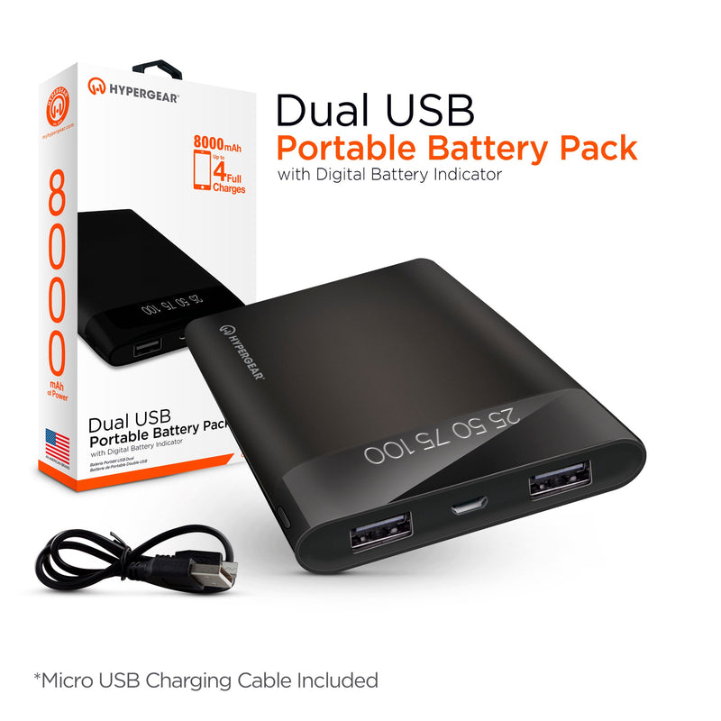 Hypergear -16000Mah Universal Dual Usb Portable Battery Pack With Digital Battery Indicator - Black