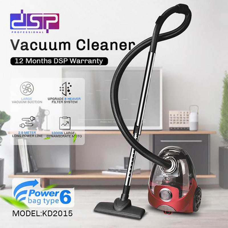 Dsp, Canister Vacuum Cleaner 1000 Watts, 2 L, Black & Red