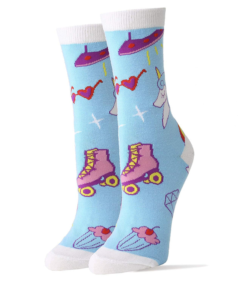 OoohYeah Socks - Womens Crew Cute Unicorn, Skates & Cupcakes