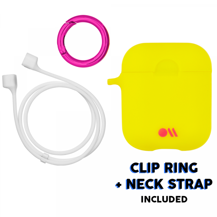 Case-Mate   - AirPods Case - Hook Ups - Neck Strap Silicone - Compatible Apple AirPods Series 1 & 2 - Lemon Lime